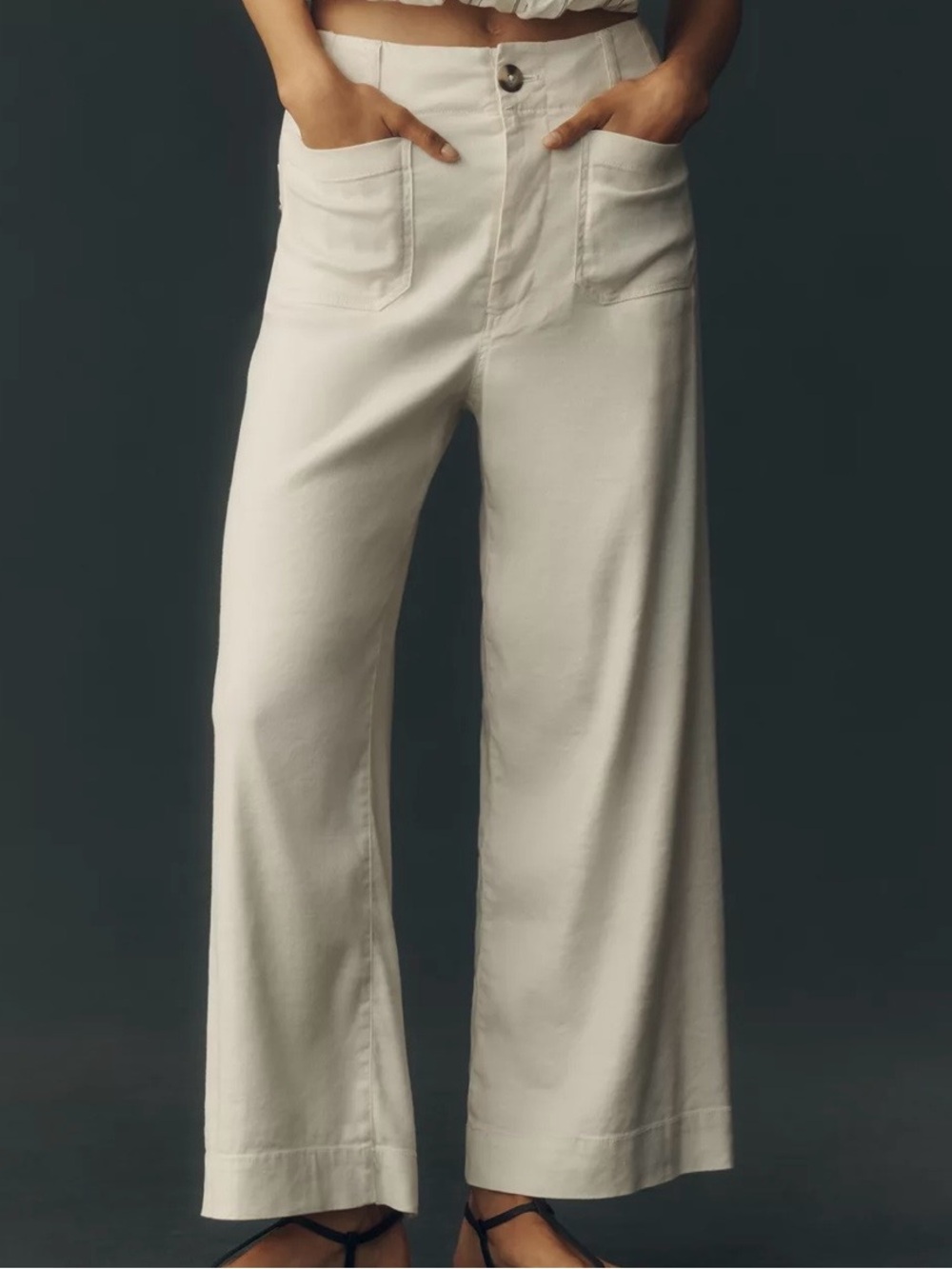Maeve Colette Linen Stretch High-Rise cream Wide-Leg Pants size 29